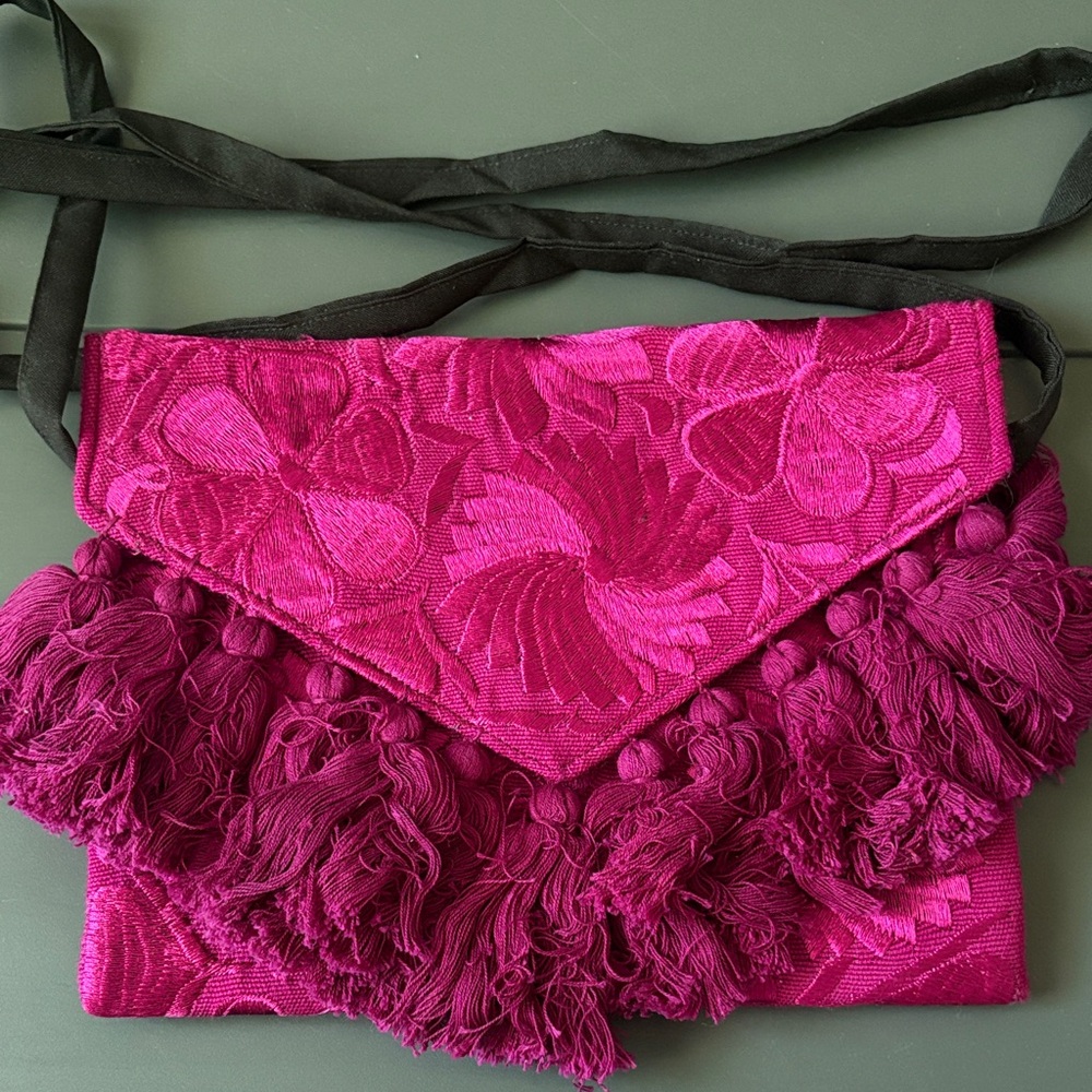 Fuchsia Tassel Fringe Women's Clutch Shoulder Bag